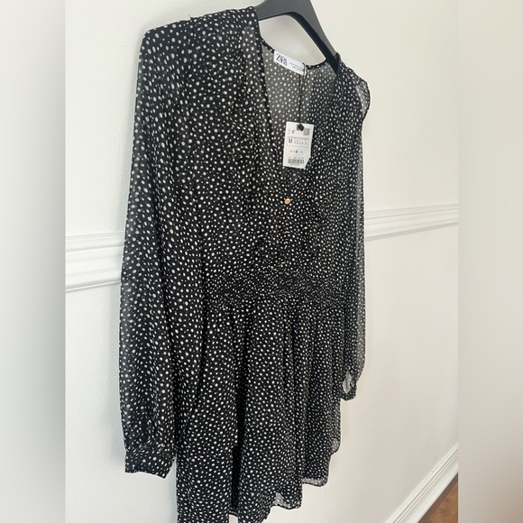 Zara NEW with tags Medium dress black and white sheer ruffles women summer NWT - Picture 7 of 9